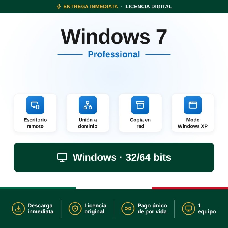 Licencia windows 7 professional para 1 PC