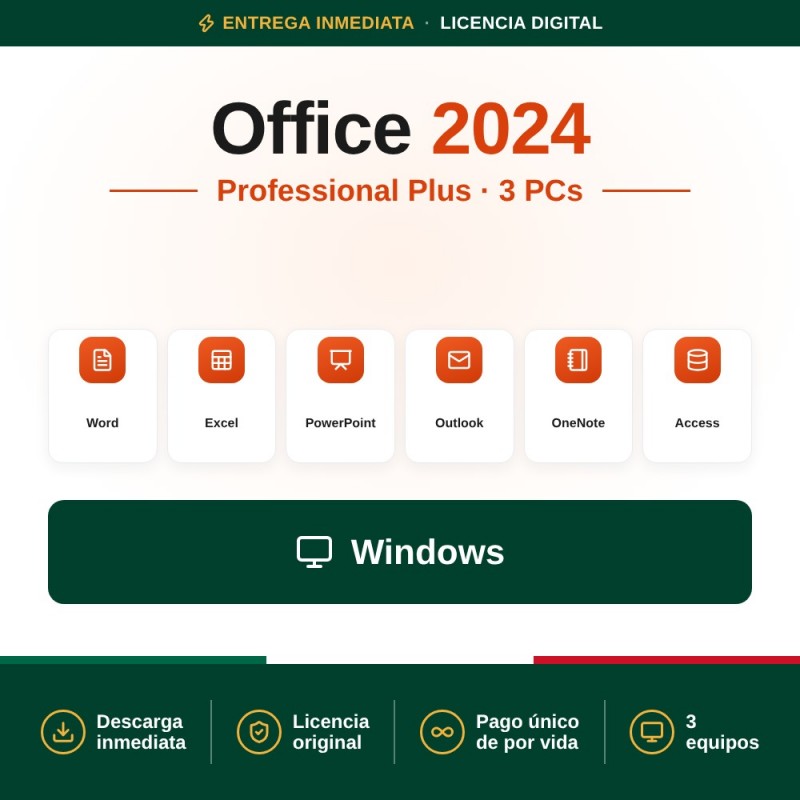 Office 2024 Professional Plus para 3 PCs - Licencia Vitalicia