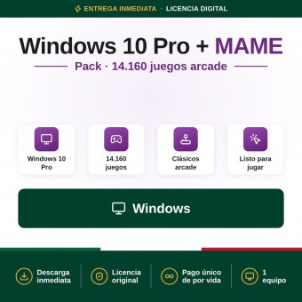 Licencia Windows 10 Pro + Emulador MAME + 14.160 juegos