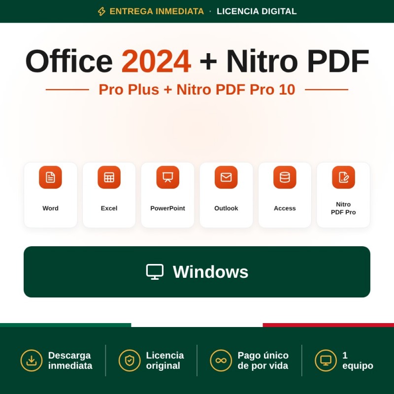 Pack Office 2024 Professional Plus + Nitro PDF Pro 10 para Windows
