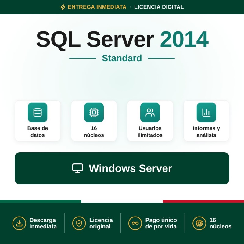 SQL Server 2014 Standard - 16 cores - Usuarios Ilimitados