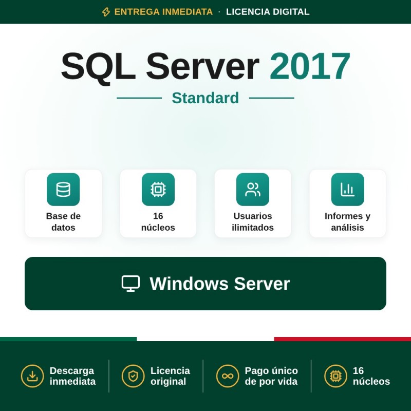 SQL Server 2017 Standard - 16 cores - Usuarios Ilimitados