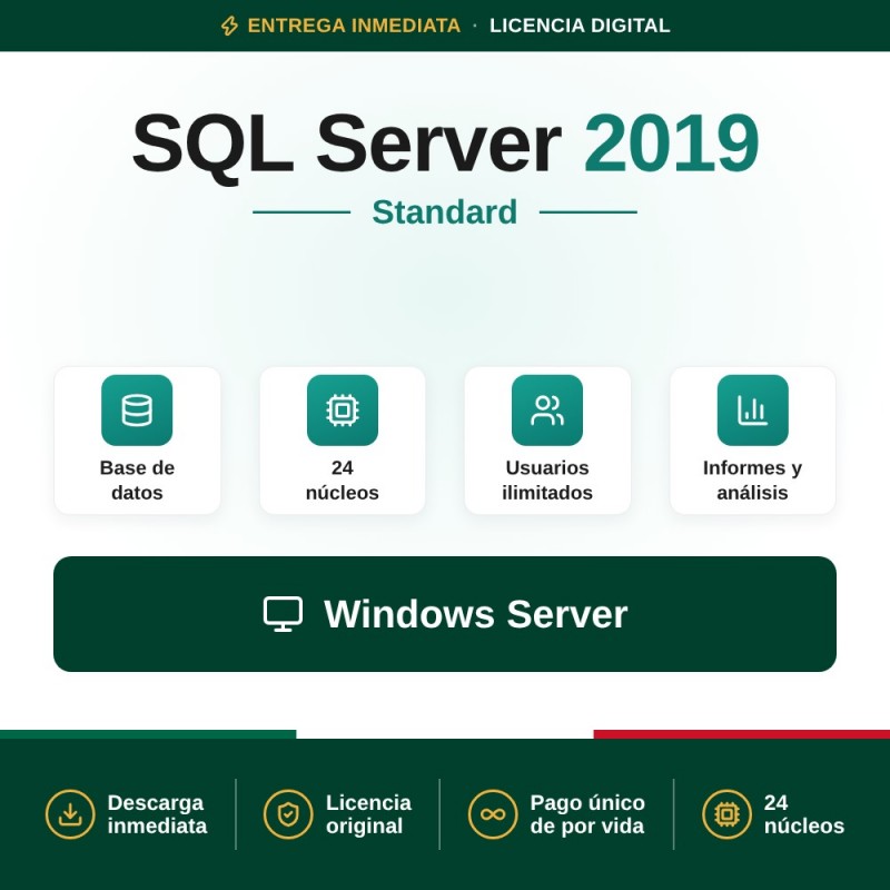 SQL Server 2019 Standard - 24 cores - Usuarios Ilimitados