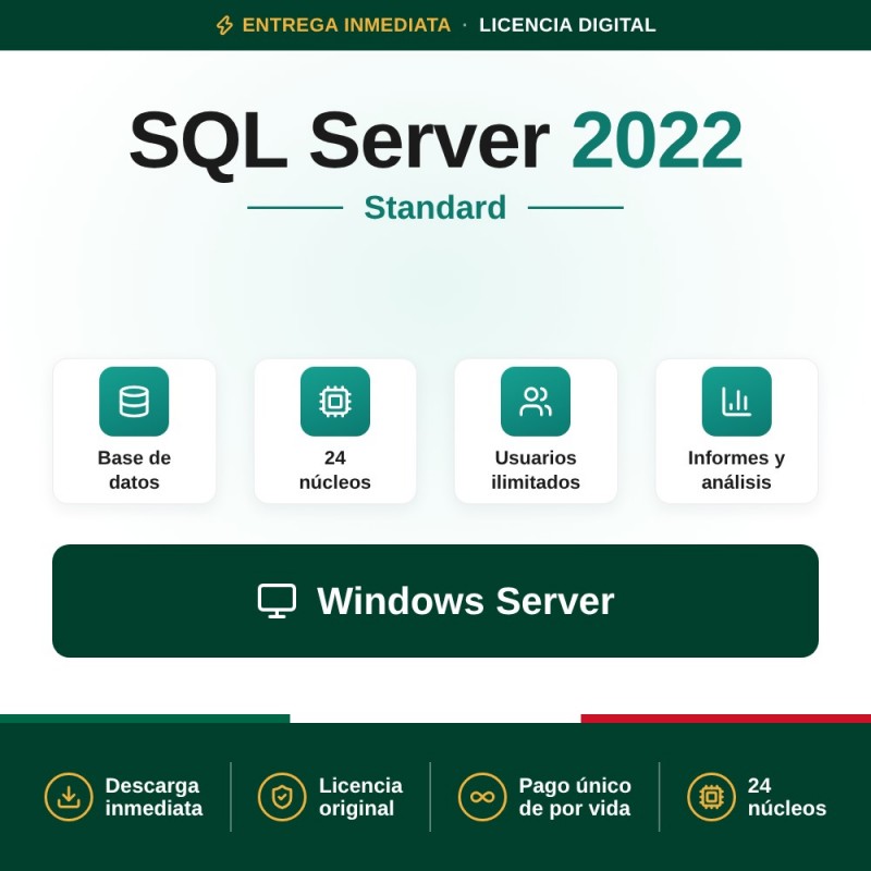 SQL Server 2022 Standard - 24 cores - Usuarios Ilimitados