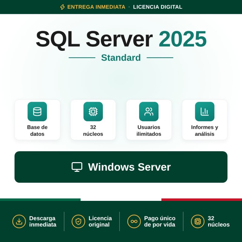 SQL Server 2025 Standard - 32 cores - Usuarios Ilimitados