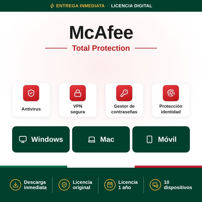McAfee Total Protection 10 Dispositivos - 1 año