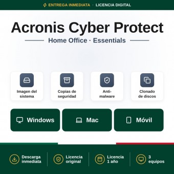 Acronis Cyber Protect Home Office Essentials - 1 Año - 3 PC/MAC + Móviles Ilimitados