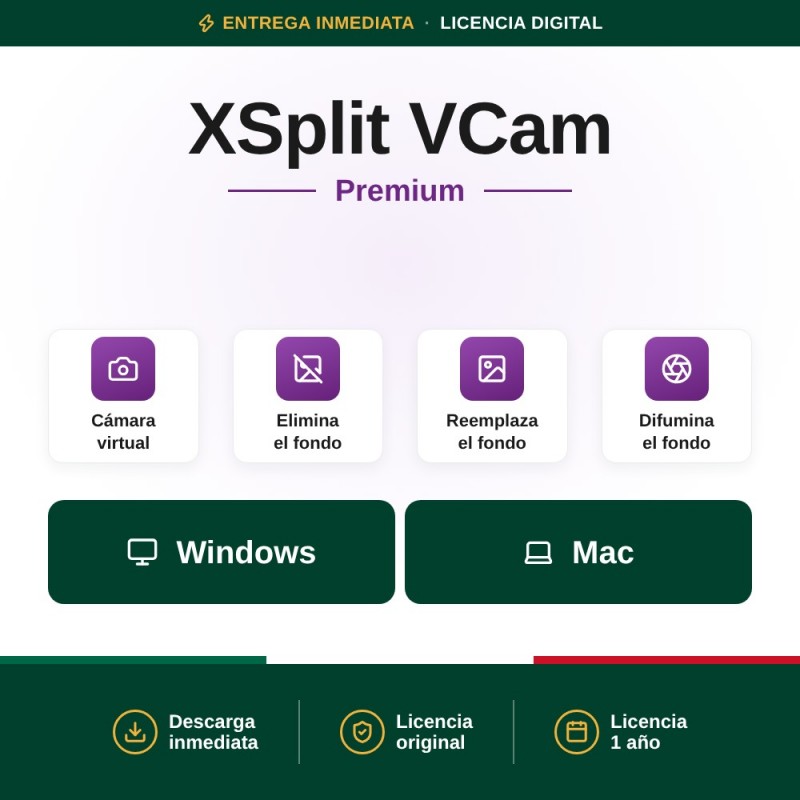 XSplit VCam Premium para Windows/MAC - licencia 1 año