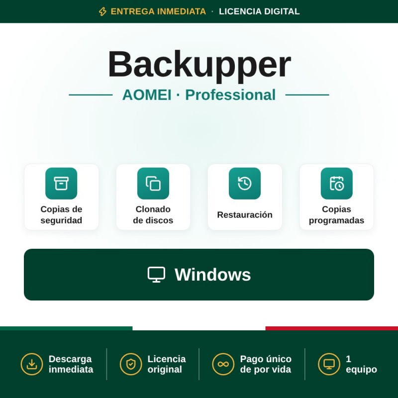AOMEI Backupper Professional Edition 2023 - 1 PC - Licencia de por vida