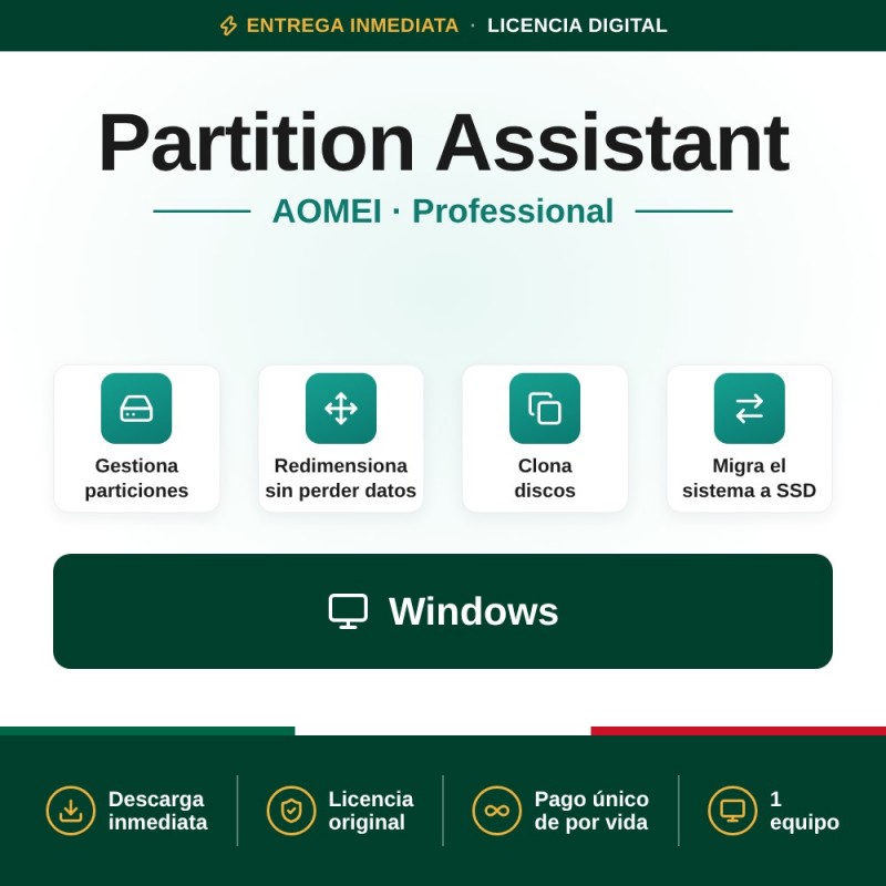AOMEI Partition Assistant Professional Edition - 1 PC - Licencia de por vida