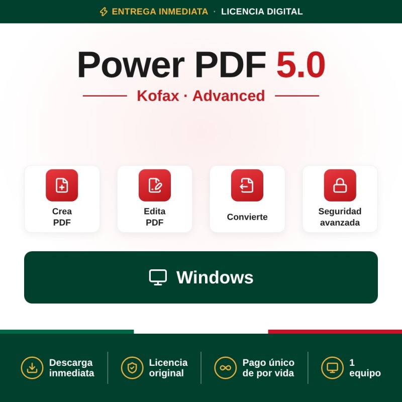 Kofax Power PDF 5.0 Advanced - 1 PC - Licencia de por vida